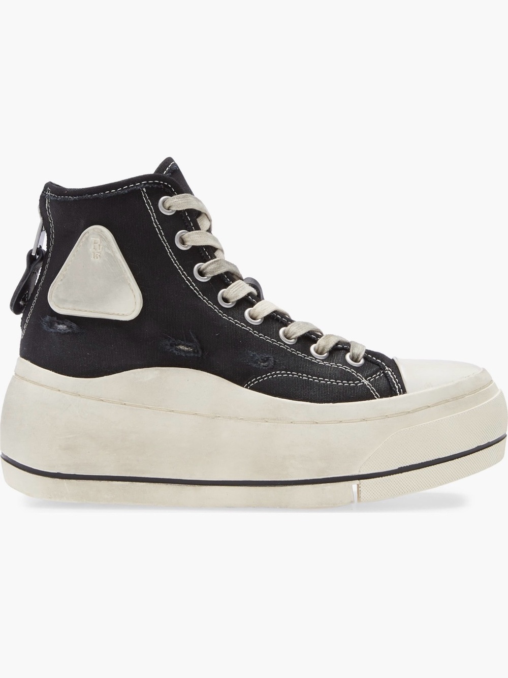 R13 High-Top Platform Canvas Sneaker in Black and Off-White - Picture 3 of 5